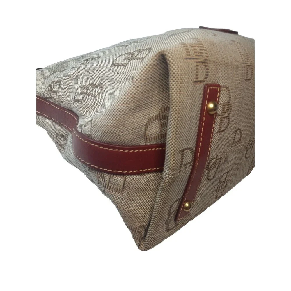 Dooney & Bourke Brown Signature Hobo Canvas Shoulder Bag Leather Trim